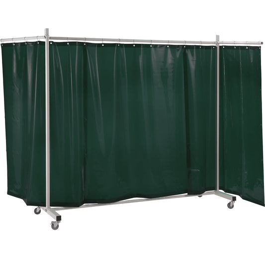 Welder's screen, mobile, with tarp curtain, dark green, WxH 3700 x 2100 mm, 3-part.
