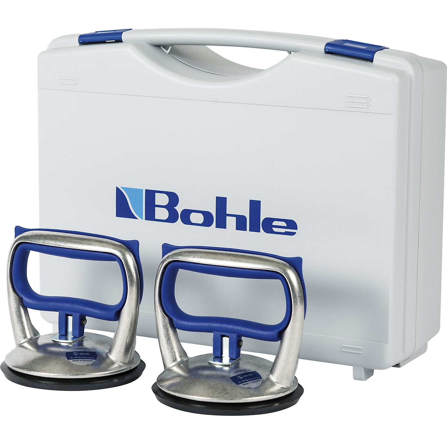 VERIBOR® BLUE LINE suction lifter, pack of 2, 1 head aluminium body with folding handle, max. load 30 kg, disc Ø 120 mm.