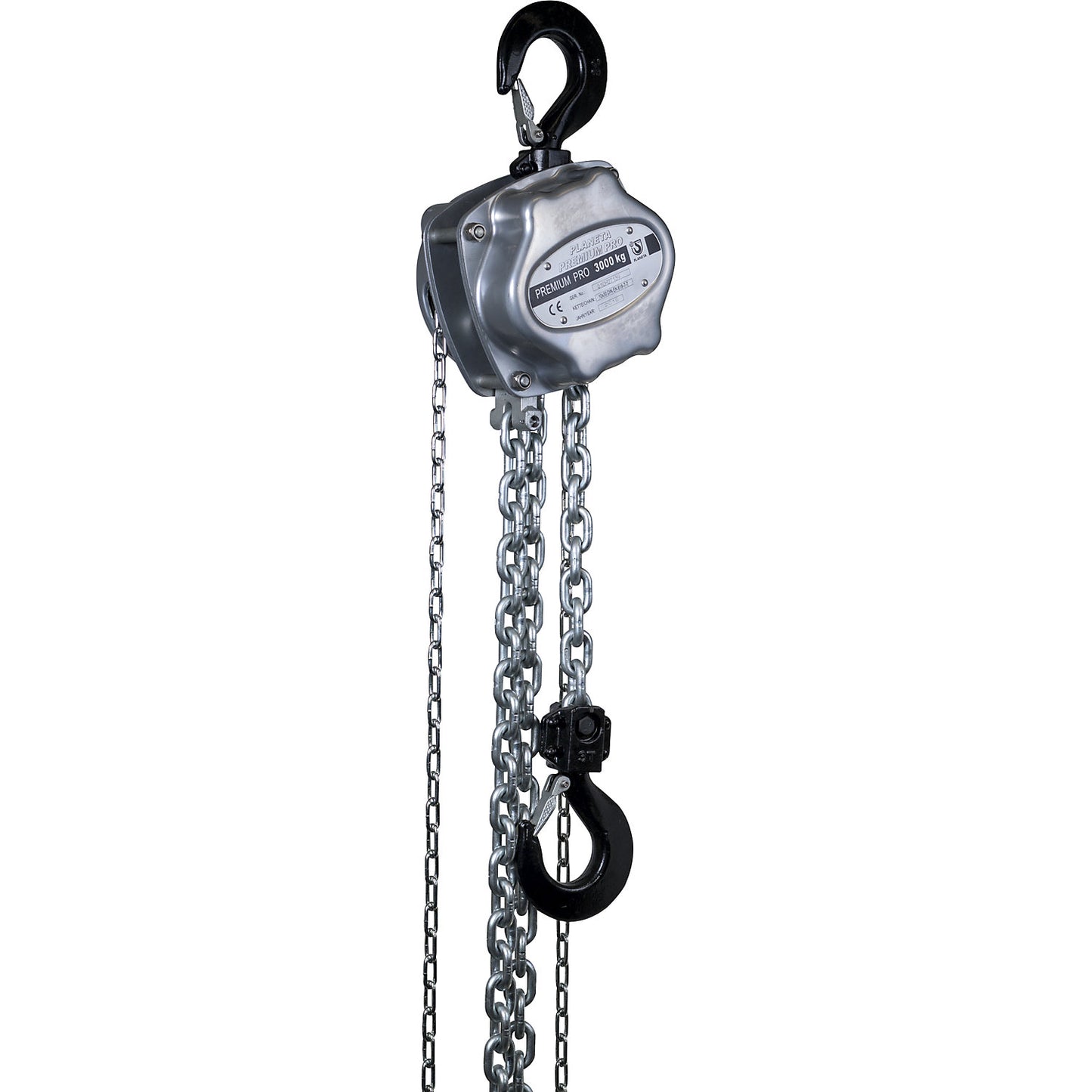 Premium PRO spur gear block and tackle, standard lifting height 3 m, max. load 3000 kg.