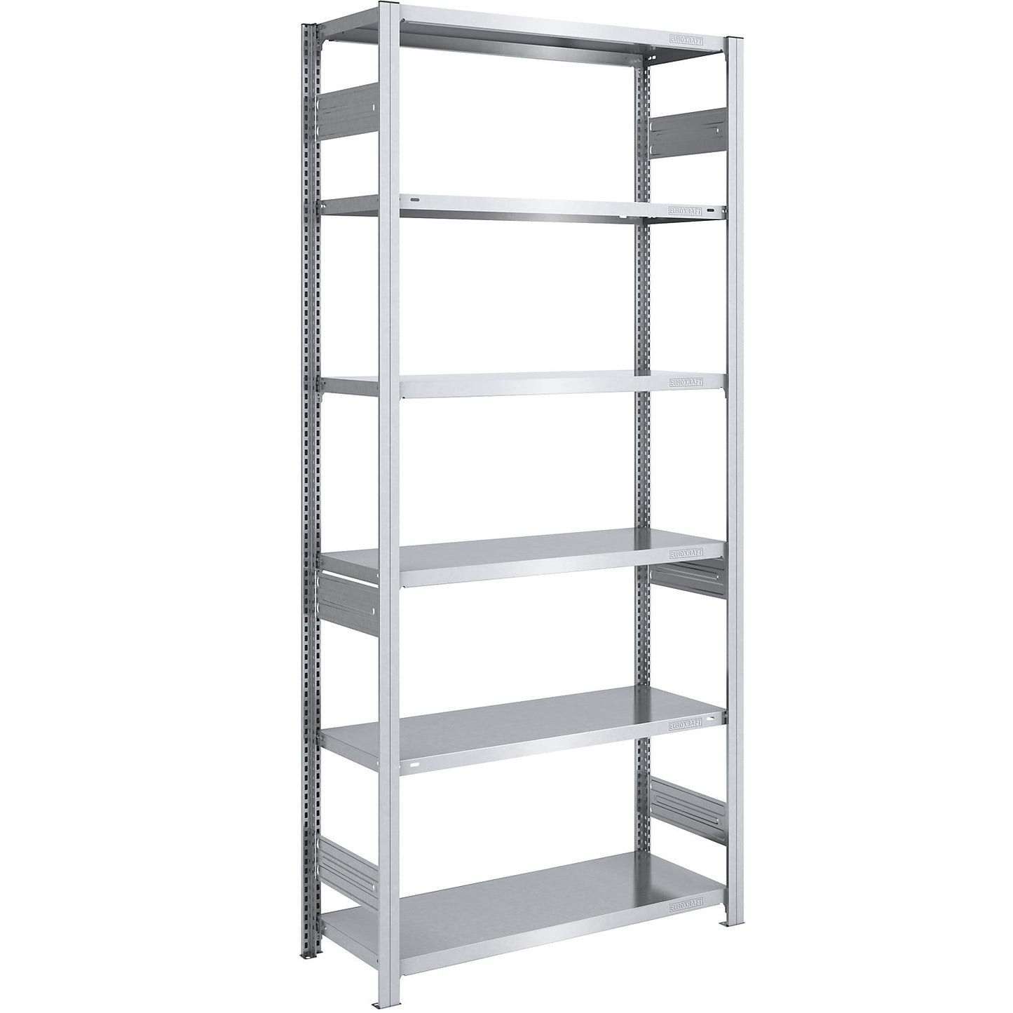 Heavy duty boltless shelving unit, double-sided, HxWxD 2500 x 1000 x 500 mm, zinc plated, standard shelf unit.