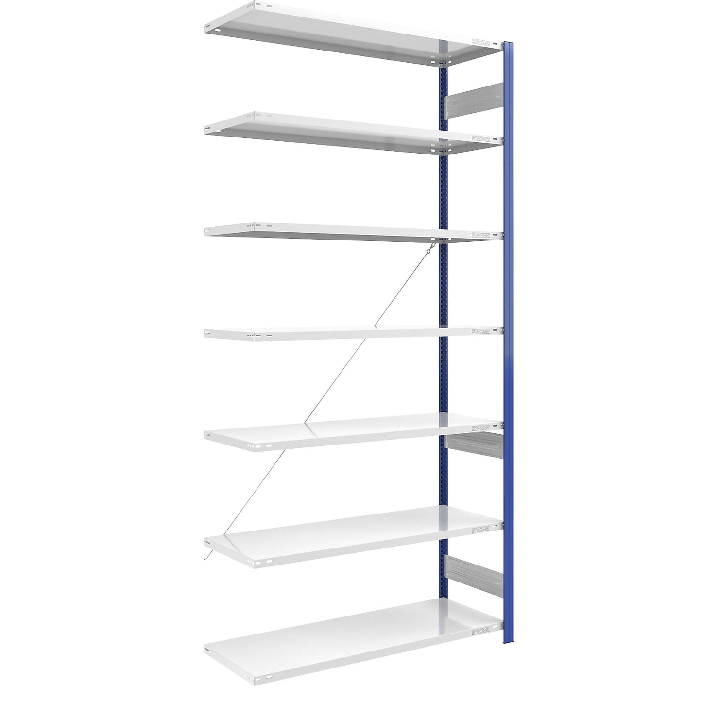 Boltless shelving unit, light duty, single-sided, HxWxD 3000 x 1300 x 600 mm, blue/grey, extension shelf unit.
