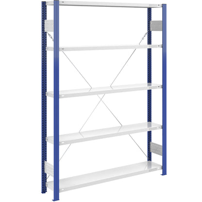 Boltless shelving unit, light duty, single-sided, HxWxD 2000 x 1300 x 300 mm, blue/grey, standard shelf unit.