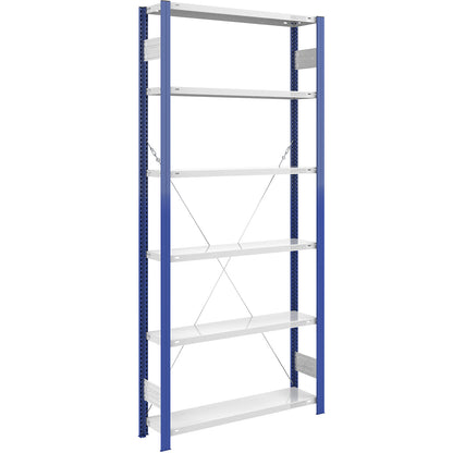 Boltless shelving unit, light duty, single-sided, HxWxD 2500 x 1000 x 300 mm, blue/grey, standard shelf unit.