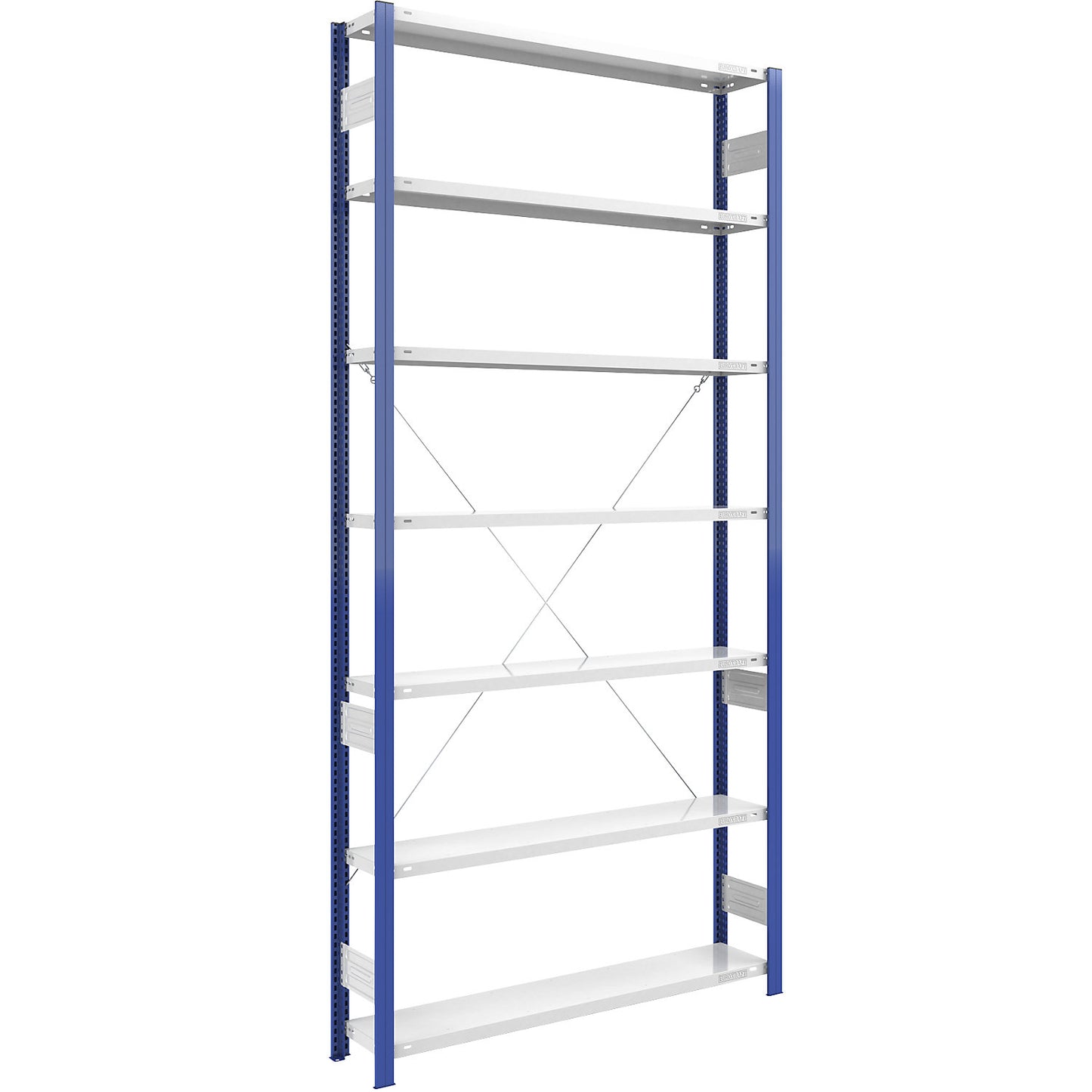 Boltless shelving unit, light duty, single-sided, HxWxD 3000 x 1300 x 300 mm, blue/grey, standard shelf unit.