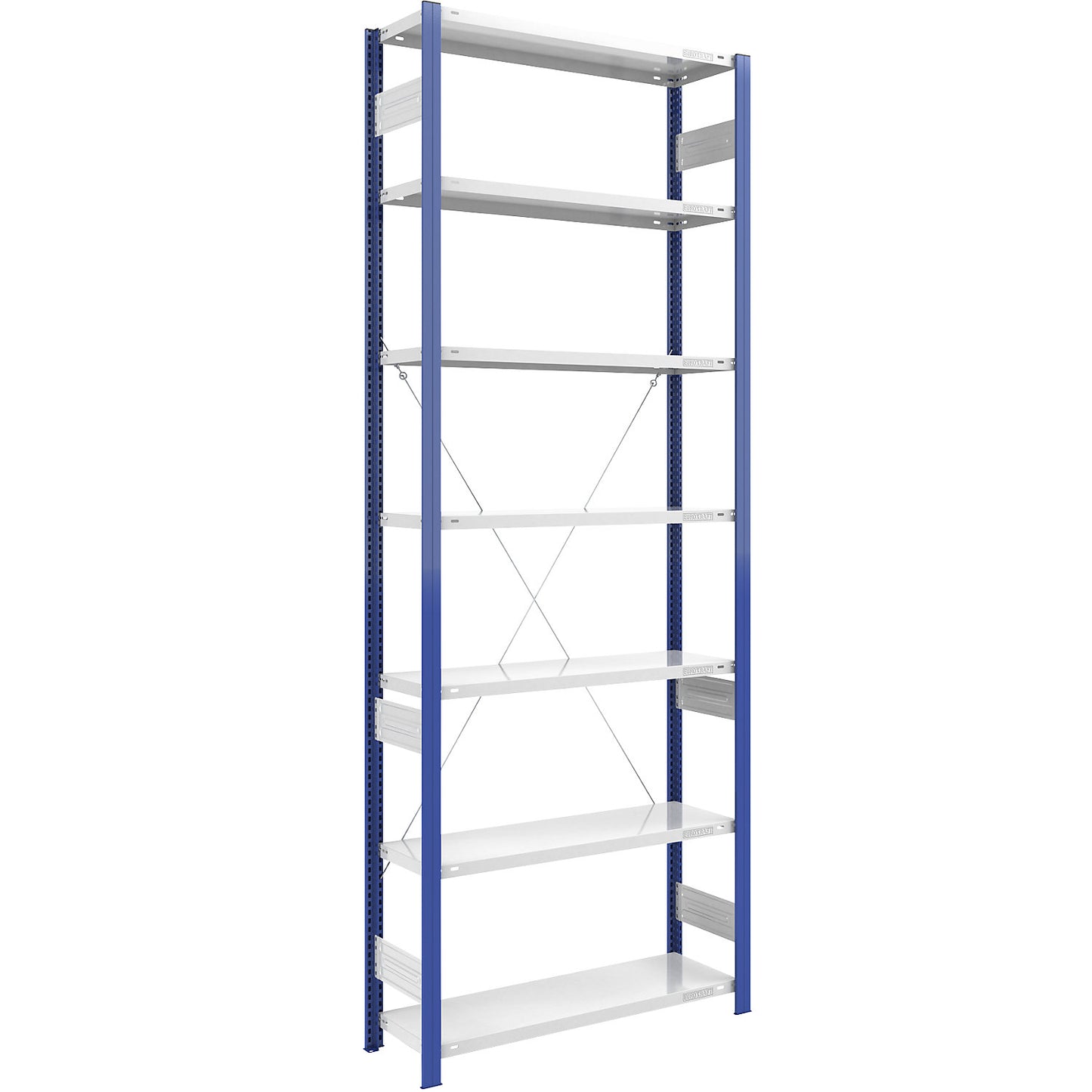 Boltless shelving unit, light duty, single-sided, HxWxD 3000 x 1000 x 400 mm, blue/grey, standard shelf unit.