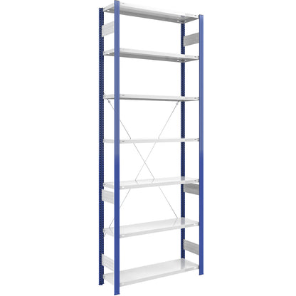 Boltless shelving unit, light duty, single-sided, HxWxD 3000 x 1000 x 400 mm, blue/grey, standard shelf unit.
