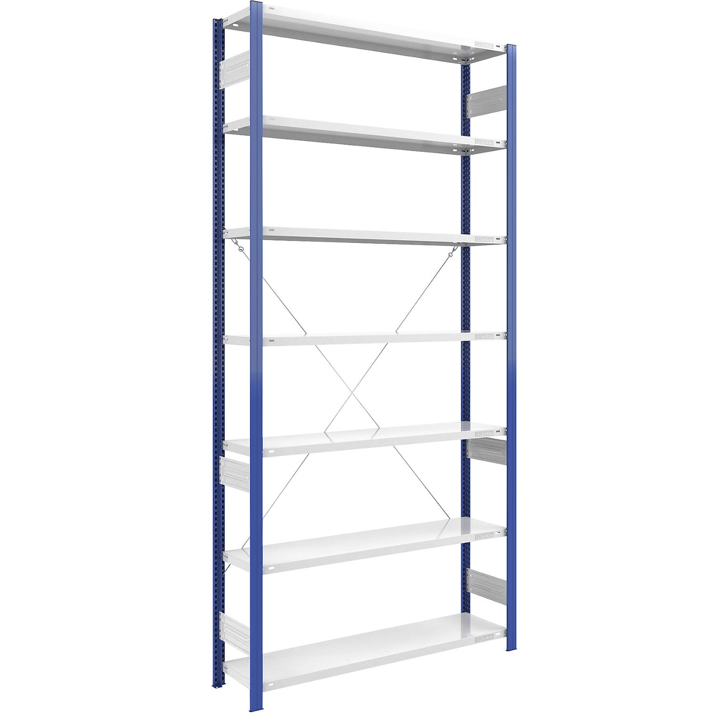 Boltless shelving unit, light duty, single-sided, HxWxD 3000 x 1300 x 400 mm, blue/grey, standard shelf unit.