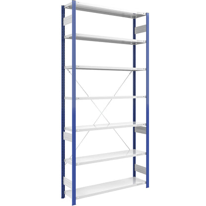 Boltless shelving unit, light duty, single-sided, HxWxD 3000 x 1300 x 400 mm, blue/grey, standard shelf unit.