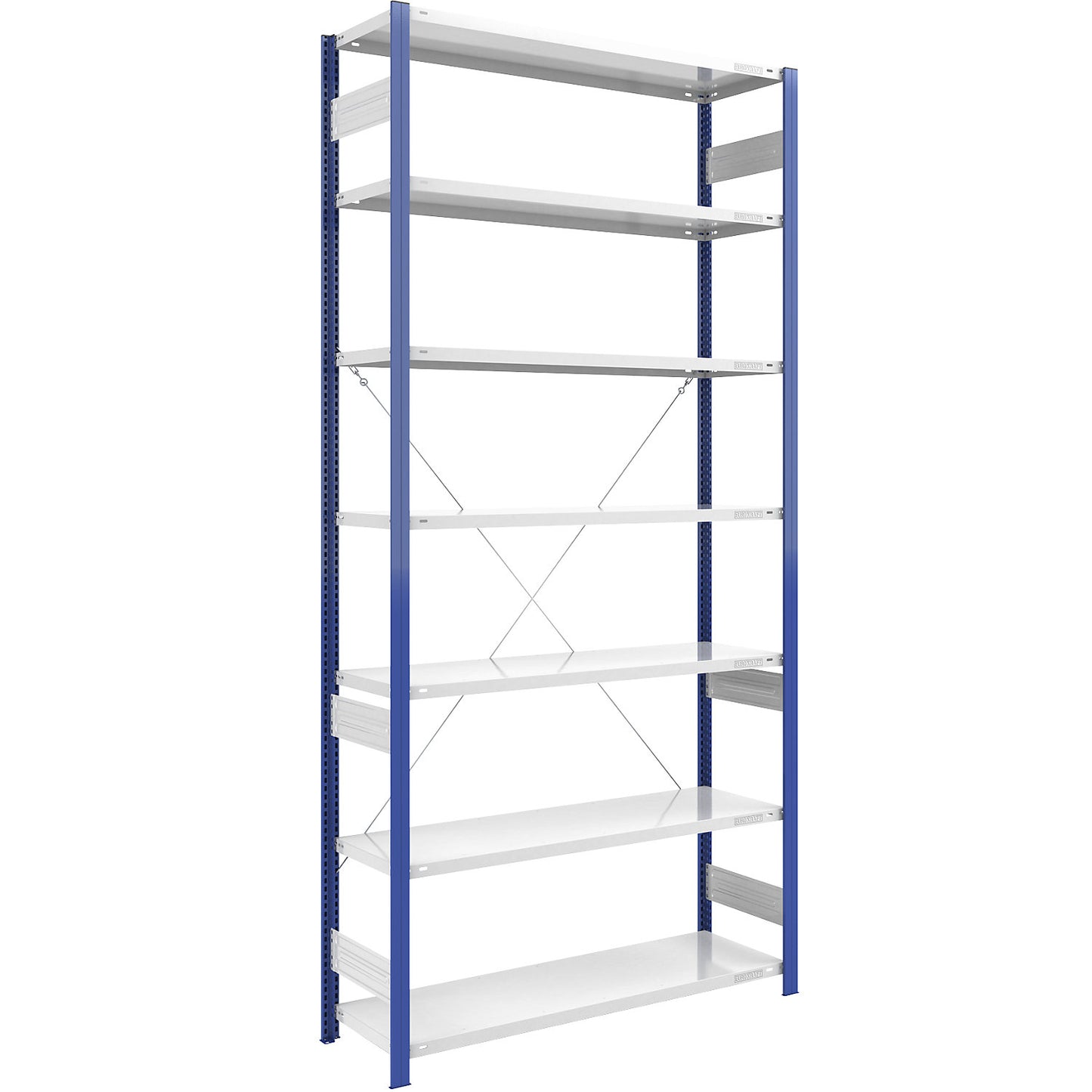 Boltless shelving unit, light duty, single-sided, HxWxD 3000 x 1300 x 500 mm, blue/grey, standard shelf unit.