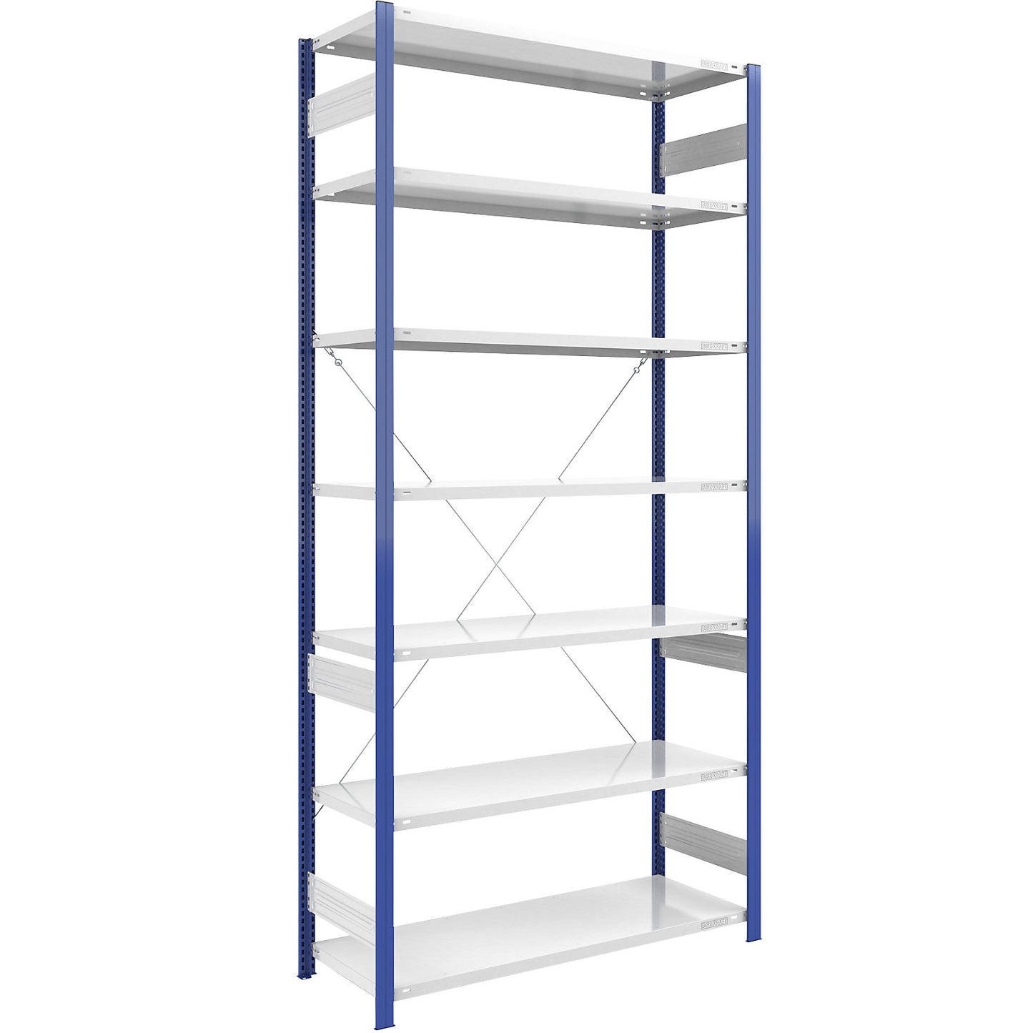 Boltless shelving unit, light duty, single-sided, HxWxD 3000 x 1300 x 600 mm, blue/grey, standard shelf unit.