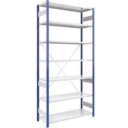 Boltless shelving unit, light duty, single-sided, HxWxD 3000 x 1300 x 600 mm, blue/grey, standard shelf unit.