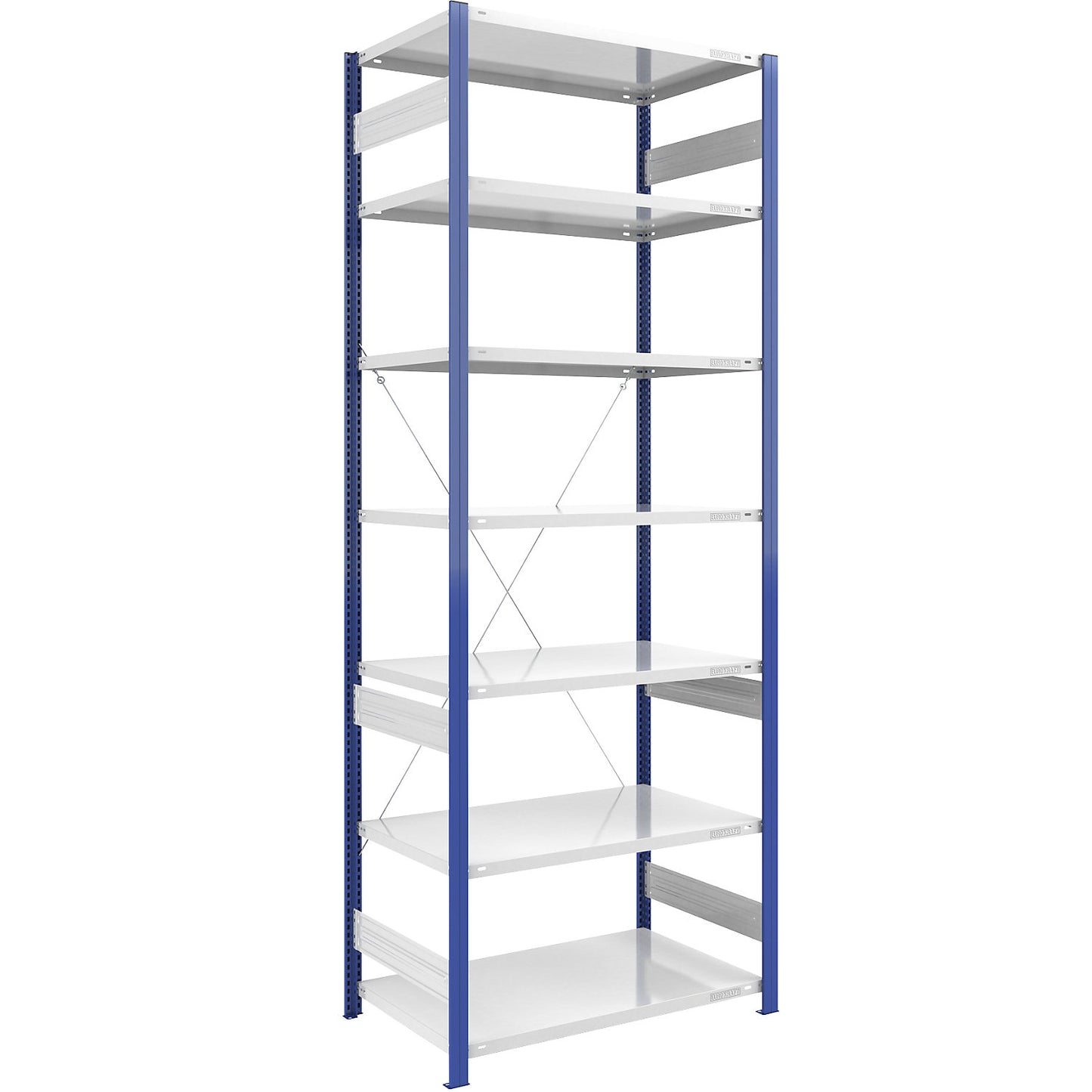 Boltless shelving unit, light duty, single-sided, HxWxD 3000 x 1000 x 800 mm, blue/grey, standard shelf unit.