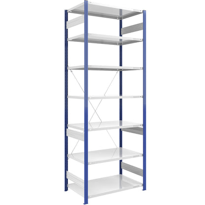 Boltless shelving unit, light duty, single-sided, HxWxD 3000 x 1000 x 800 mm, blue/grey, standard shelf unit.