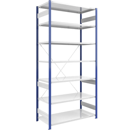 Boltless shelving unit, light duty, single-sided, HxWxD 3000 x 1300 x 800 mm, blue/grey, standard shelf unit.
