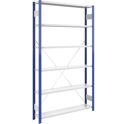 Boltless shelving unit, light duty, single-sided, HxWxD 2500 x 1300 x 300 mm, blue/grey, standard shelf unit.