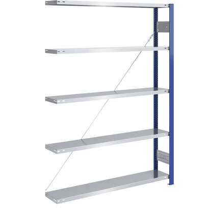 Boltless shelving unit, light duty, single-sided, HxWxD 2000 x 1300 x 300 mm, blue/zinc plated, extension shelf unit.