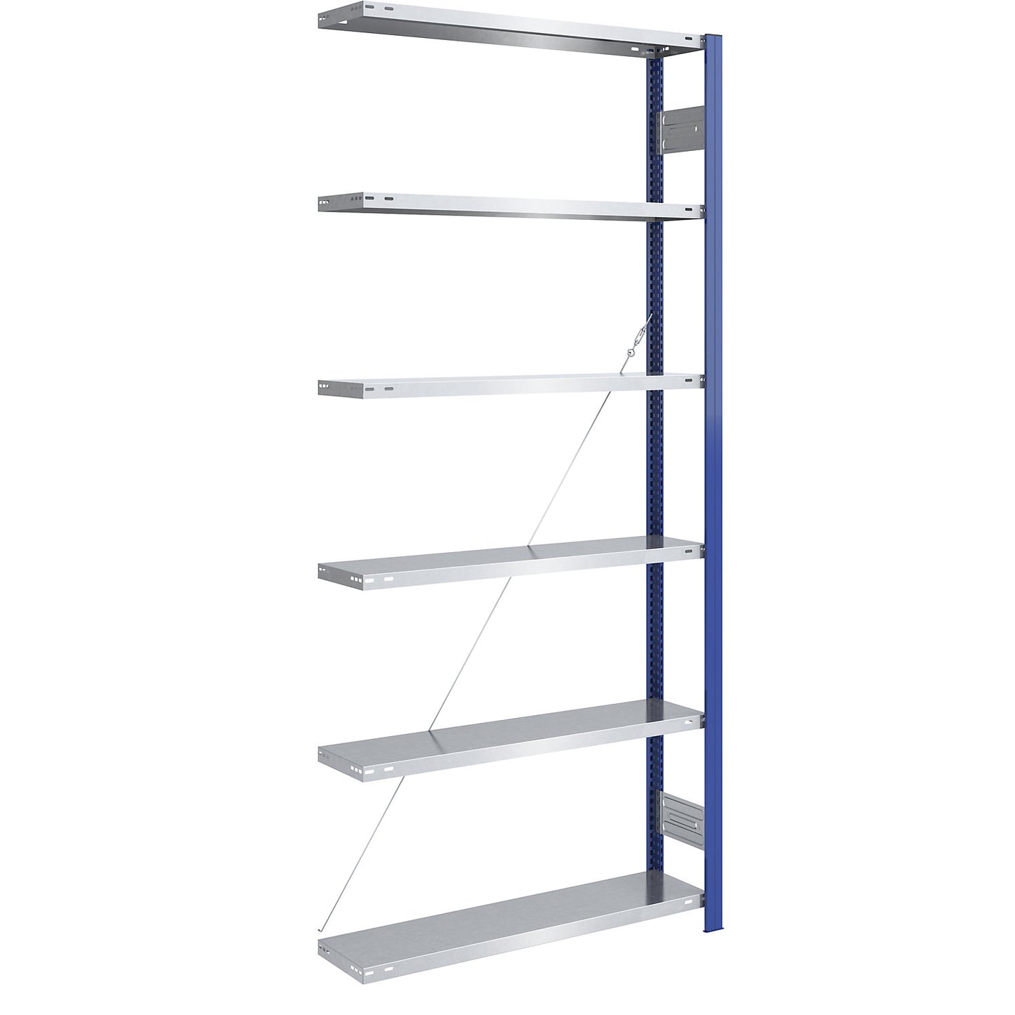 Boltless shelving unit, light duty, single-sided, HxWxD 2500 x 1000 x 300 mm, blue/zinc plated, extension shelf unit.
