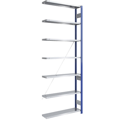 Boltless shelving unit, light duty, single-sided, HxWxD 3000 x 1000 x 300 mm, blue/zinc plated, extension shelf unit.