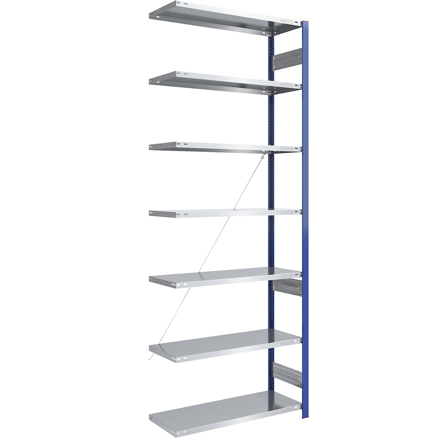 Boltless shelving unit, light duty, single-sided, HxWxD 3000 x 1000 x 500 mm, blue/zinc plated, extension shelf unit.