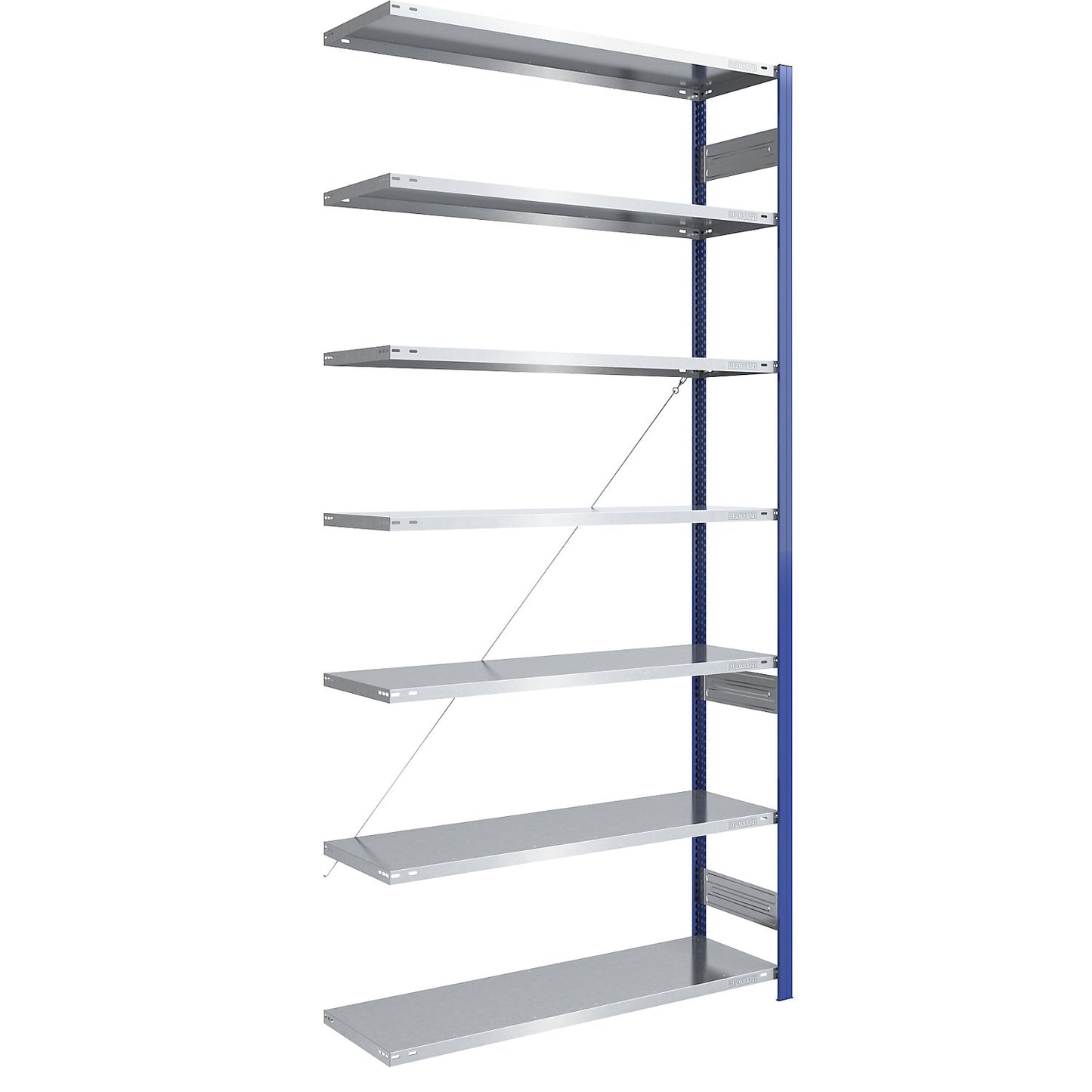 Boltless shelving unit, light duty, single-sided, HxWxD 3000 x 1300 x 500 mm, blue/zinc plated, extension shelf unit.
