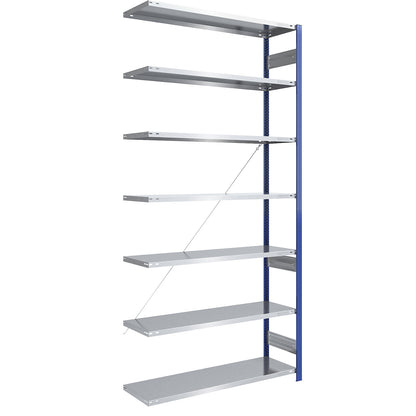 Boltless shelving unit, light duty, single-sided, HxWxD 3000 x 1300 x 500 mm, blue/zinc plated, extension shelf unit.