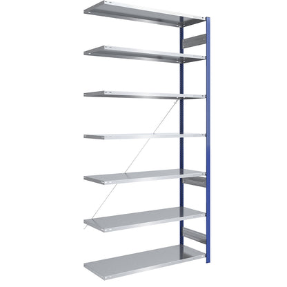 Boltless shelving unit, light duty, single-sided, HxWxD 3000 x 1300 x 600 mm, blue/zinc plated, extension shelf unit.