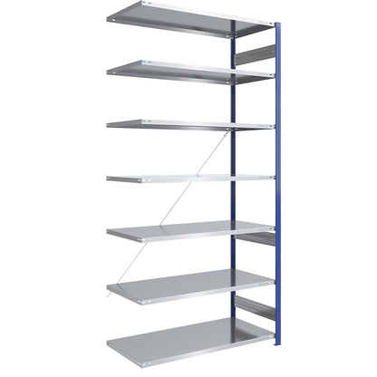 Boltless shelving unit, light duty, single-sided, HxWxD 3000 x 1300 x 800 mm, blue/zinc plated, extension shelf unit.