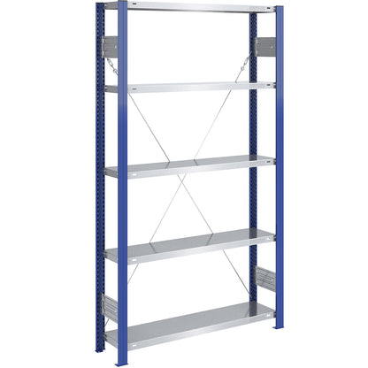 Boltless shelving unit, light duty, single-sided, HxWxD 2000 x 1000 x 300 mm, blue/zinc plated, standard shelf unit.