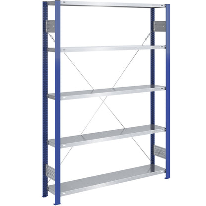 Boltless shelving unit, light duty, single-sided, HxWxD 2000 x 1300 x 300 mm, blue/zinc plated, standard shelf unit.