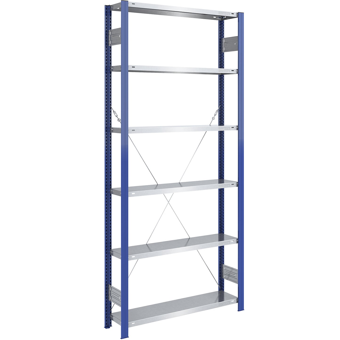 Boltless shelving unit, light duty, single-sided, HxWxD 2500 x 1000 x 300 mm, blue/zinc plated, standard shelf unit.