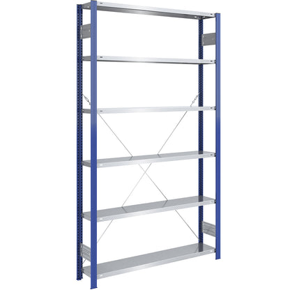 Boltless shelving unit, light duty, single-sided, HxWxD 2500 x 1300 x 300 mm, blue/zinc plated, standard shelf unit.