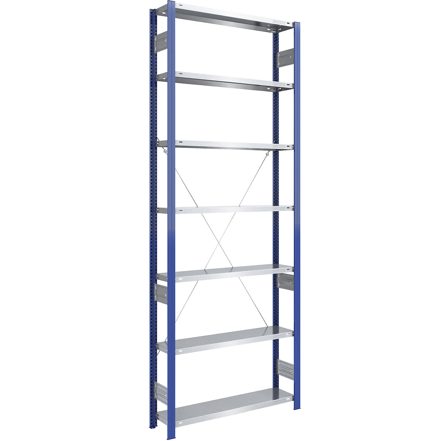 Boltless shelving unit, light duty, single-sided, HxWxD 3000 x 1000 x 300 mm, blue/zinc plated, standard shelf unit.
