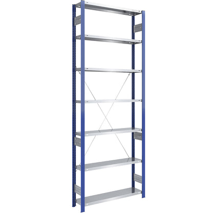 Boltless shelving unit, light duty, single-sided, HxWxD 3000 x 1000 x 300 mm, blue/zinc plated, standard shelf unit.