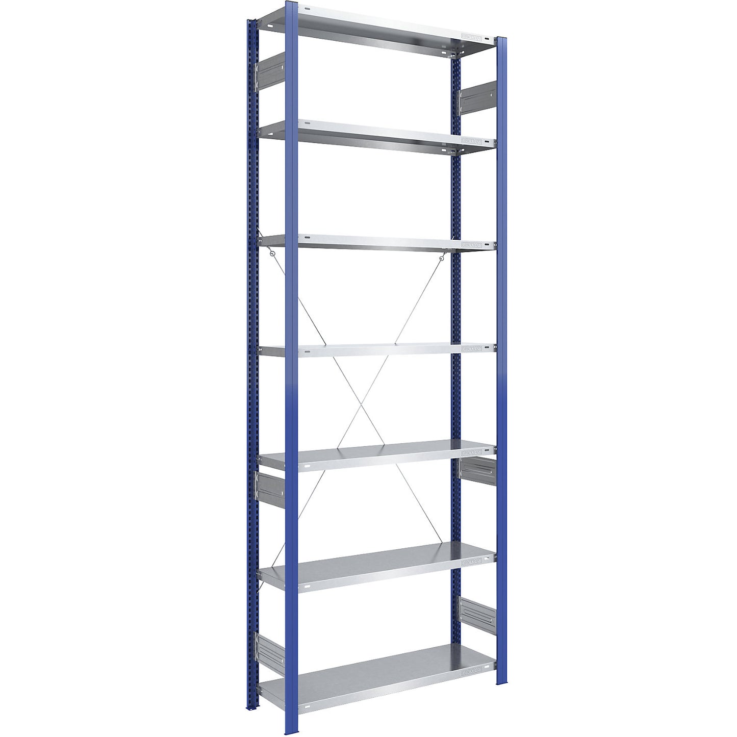 Boltless shelving unit, light duty, single-sided, HxWxD 3000 x 1000 x 400 mm, blue/zinc plated, standard shelf unit.