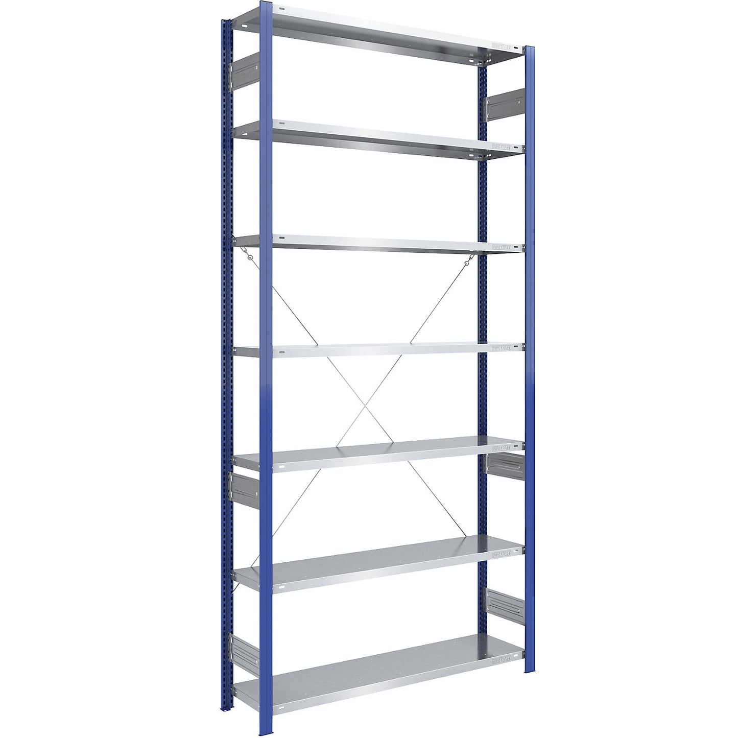 Boltless shelving unit, light duty, single-sided, HxWxD 3000 x 1300 x 400 mm, blue/zinc plated, standard shelf unit.