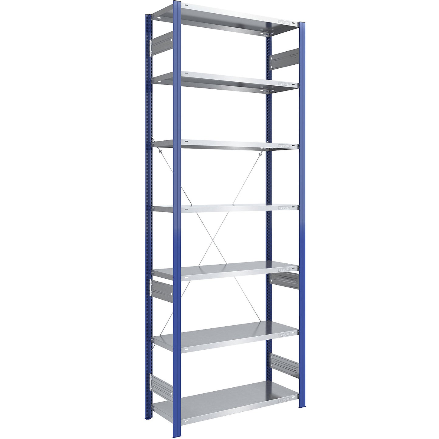 Boltless shelving unit, light duty, single-sided, HxWxD 3000 x 1000 x 500 mm, blue/zinc plated, standard shelf unit.