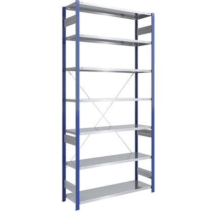 Boltless shelving unit, light duty, single-sided, HxWxD 3000 x 1300 x 500 mm, blue/zinc plated, standard shelf unit.