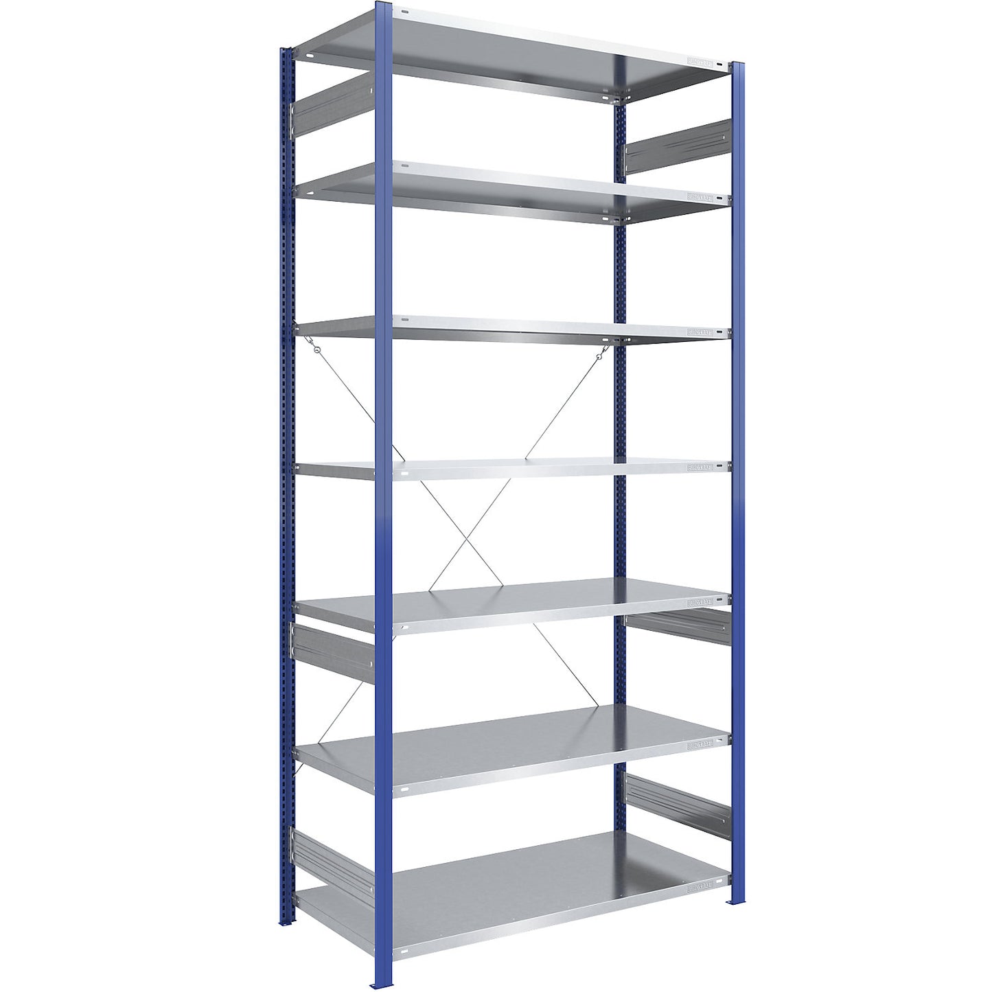 Boltless shelving unit, light duty, single-sided, HxWxD 3000 x 1300 x 800 mm, blue/zinc plated, standard shelf unit.