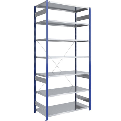 Boltless shelving unit, light duty, single-sided, HxWxD 3000 x 1300 x 800 mm, blue/zinc plated, standard shelf unit.