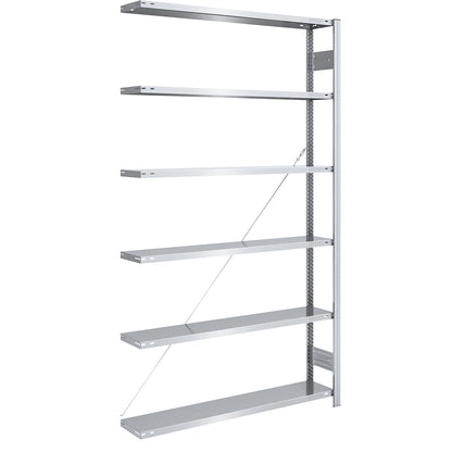 Boltless shelving unit, light duty, single-sided, HxWxD 2500 x 1300 x 300 mm, zinc plated, extension shelf unit.