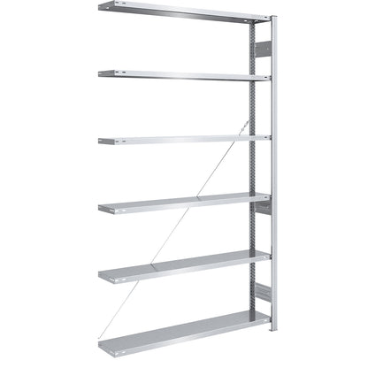 Boltless shelving unit, medium duty, single-sided, HxWxD 2500 x 1300 x 300 mm, zinc plated, extension shelf unit.