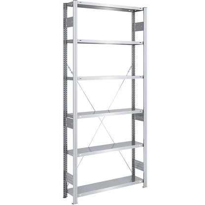 Heavy duty boltless shelving unit, single-sided, HxWxD 2500 x 1000 x 300 mm, zinc plated, standard shelf unit.