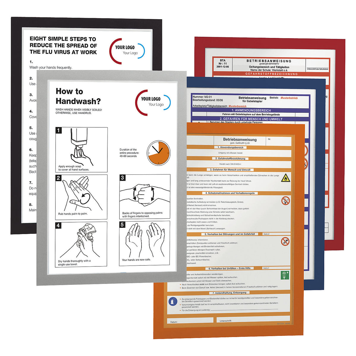 DURAFRAME® display frame, self adhesive, magnetic, for A4, orange frame, pack of 10.