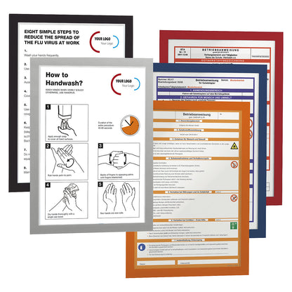 DURAFRAME® display frame, self adhesive, magnetic, for A4, orange frame, pack of 10.