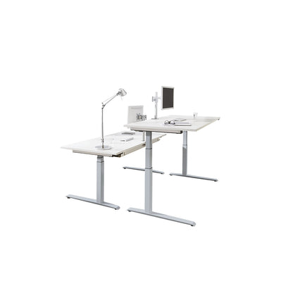 P12 - Desk, white/aluminium silver, C-foot frame, electric height adjustment, WxD 1600 x 800 mm.
