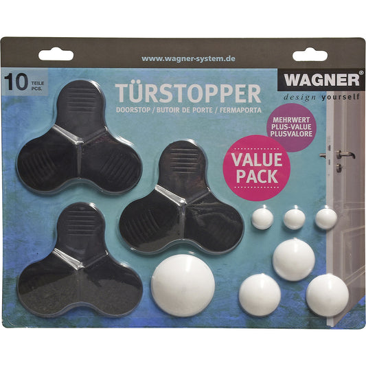 Floor/wall mounted door stopper set, 3 x door wedge, 7 x wall stopper, 10 part.