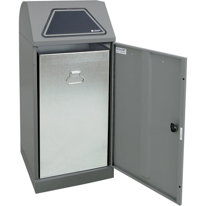 Recyclable waste container, manually operated access flap, with inner container, capacity 120 L, grey aluminium/structure.