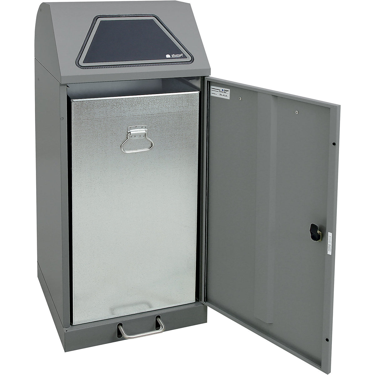 Recyclable waste collector with pedal, with inner container, capacity 120 l, grey aluminium/textured.