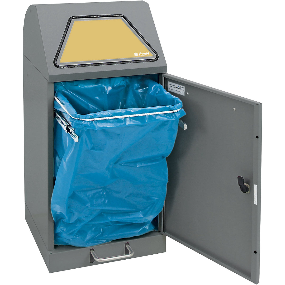 Recyclable waste collector with pedal, with waste sack holder, capacity 60 l, grey aluminium/textured.