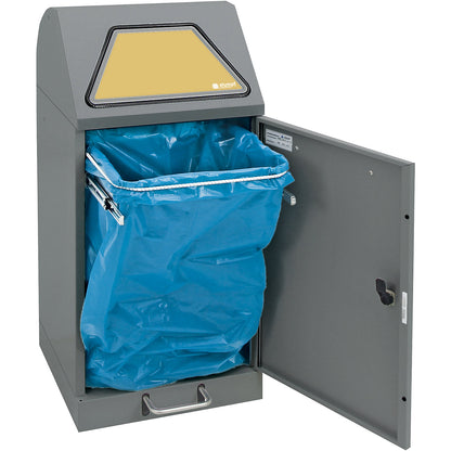 Recyclable waste collector with pedal, with waste sack holder, capacity 60 l, grey aluminium/textured.